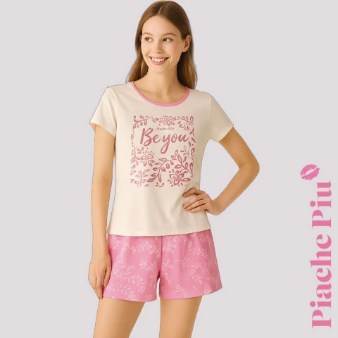 Pijama remera manga corta con estampa Be you. Jersey viscosa (660-PIA)