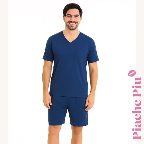 Pijama Escote V Manga Corta Con Bolsillo - Jersey (460-PIA)
