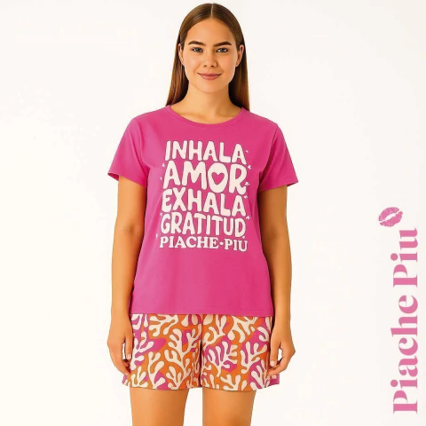 Pijama remera manga corta con estampa Amor. Jersey viscosa (661-PIA)