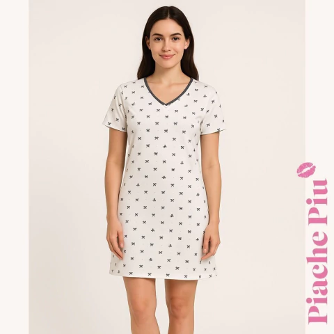 Camisón manga corta. Estampado moños. Jersey (676-PIA)