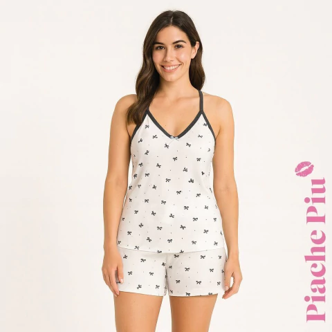 Pijama remera con bretel. Estampado Moños. Jersey. (671-PIA)