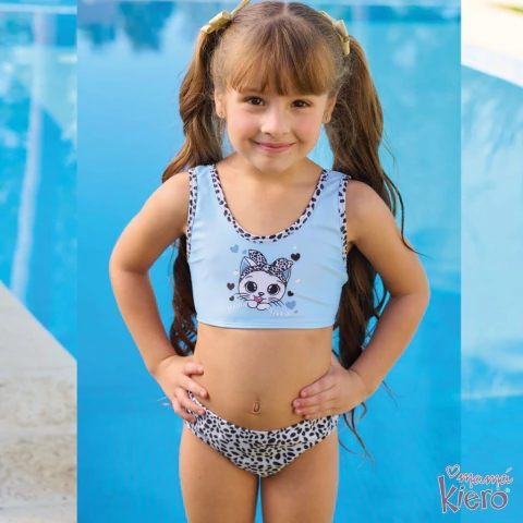 Bikini estampada animal print. Tricot. Vedettina -Gatita- (4029-KIM)
