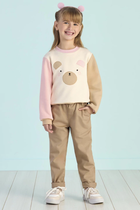 Calça Infantil Mon Sucré em Sarja Bege - comprar online
