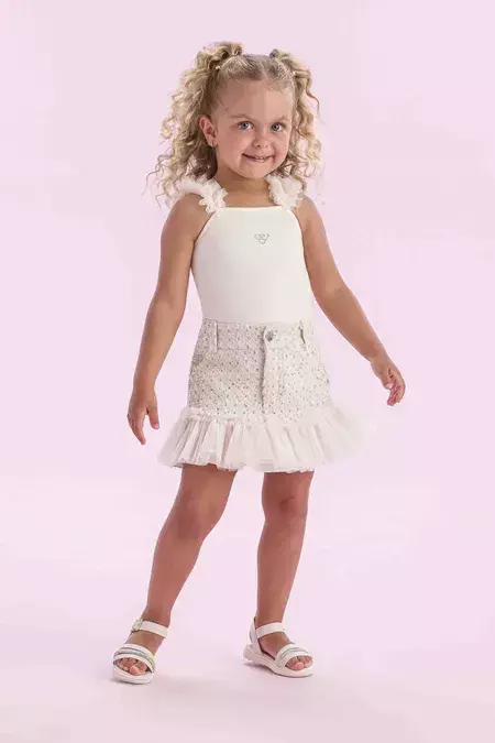 Conjunto Petit Cherie Saia Em Tule e Lantejoula e Blusa com Tule Verão Infantil - comprar online