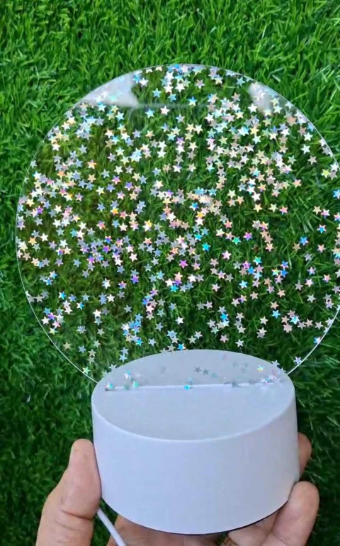 Luminária Acrílico Glitter Redonda Led 3D Purpurina - loja online
