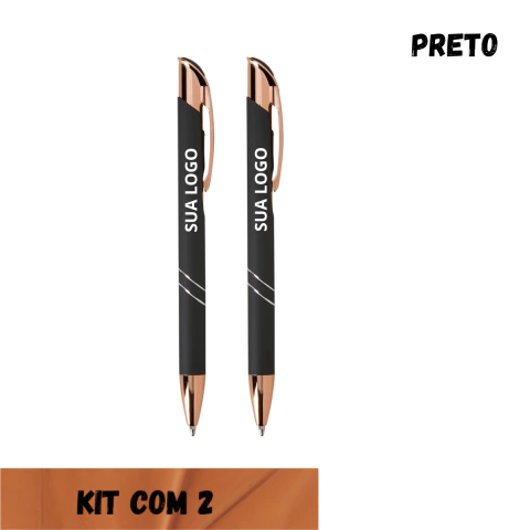Caneta Metálica Bronze Personalizada Nome Empresa Logo Marca Kit Com 2 na internet