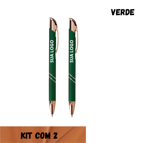 Caneta Metálica Bronze Personalizada Nome Empresa Logo Marca Kit Com 2 - loja online