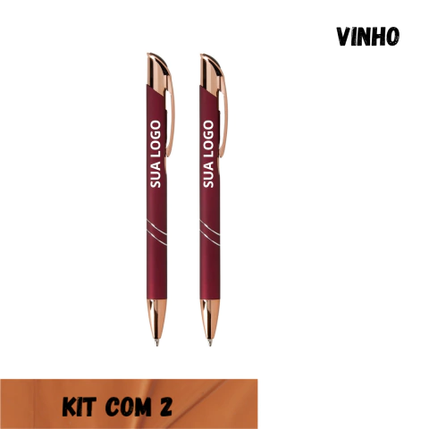 Caneta Metálica Bronze Personalizada Nome Empresa Logo Marca Kit Com 2