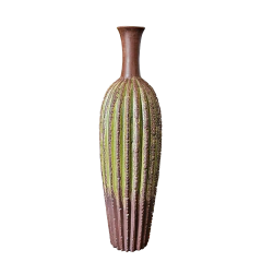 Centro de Mesa Vaso em Cerâmica Cacto Verde e Marrom Alto
