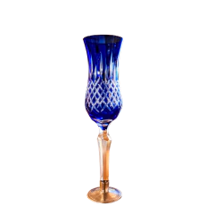 Taça Decorativa de Cristal Azul Base Estanho para Champagne