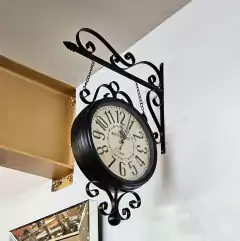 Relógio de Parede Preto Dupla Face Tipo Estação Hotel Paris 46cm na internet