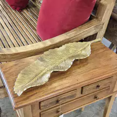 Bandeja Decor Folha Dourada em Metal Pequena com Pés na internet