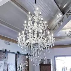 Lustre de Cristal Cromado com Pingentes e 21 Braços