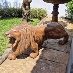 Escultura Leão Grande+ em Angelim Pedra Boca Aberta - loja online