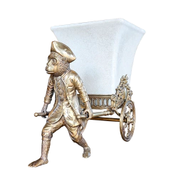 Vaso de Porcelana com Macaco decorativo em Metal