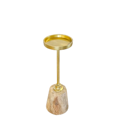 Castiçal de Metal com Base de Madeira Cone Médio