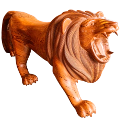 Escultura Leão Boca Aberta Grande Angelim Pedra Peça Única
