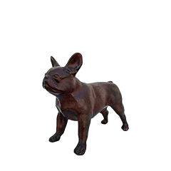 Escultura de Buldogue Francês em Ferro Fundido, peça artesanal exclusiva da Marcenaria Tiradentes para decoração de jardins.