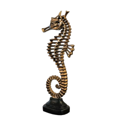 Escultura Cavalo Marinho em Resina Dourado e Preto Grande