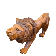 Escultura Leão Médio em Pé Angelim Pedra E Encerado