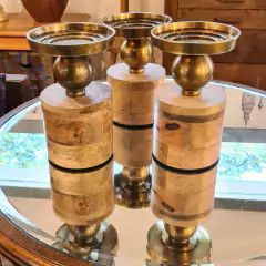 Castiçal Porta Vela de Madeira e Metal Bronze Médio - loja online