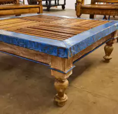 Imagem do Mesa de Centro Quadrada Ripada com Borda Patina Azul