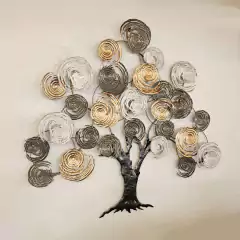 Imagem do Escultura em Metal Árvore Folhas Coloridas para Parede