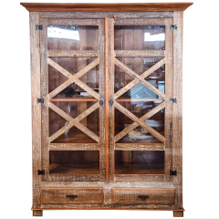 Armário 2 Portas em X com Vidro, 4 Vãos e 2 Gavetas 1,40X2,20