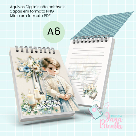 Combo Bloquinhos A6 Dia Primeira Eucaristia Blue Boys & Rose Gold Girls 4 em 1