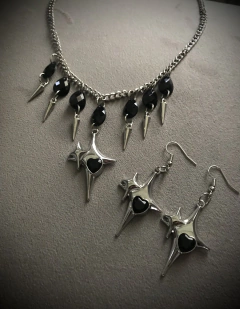 Conjunto collar y aros destello negro - comprar online