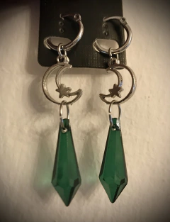 Aros luna pendulo verde acero quirúrgico
