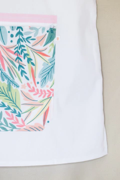 Blanco - Amapola volados Hojas verdes - A cuadritos