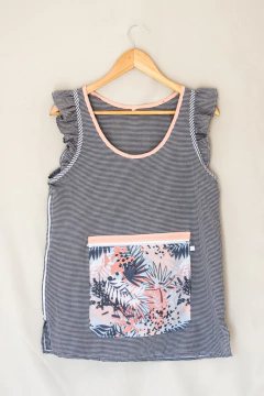 Cuadrille negro - Amapola volados Hojas salmón - comprar online