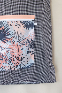 Cuadrille negro - Amapola volados Hojas salmón - A cuadritos