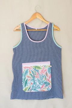 Cuadrille azul - Hojas verdes - comprar online