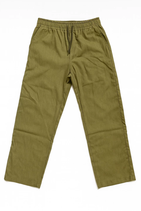 Pantalón de Lino Verde en corte recto - comprar online