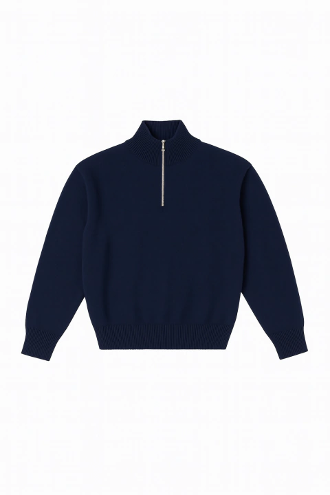 Sweater Medio Cierre Lana Azul Marino - comprar online