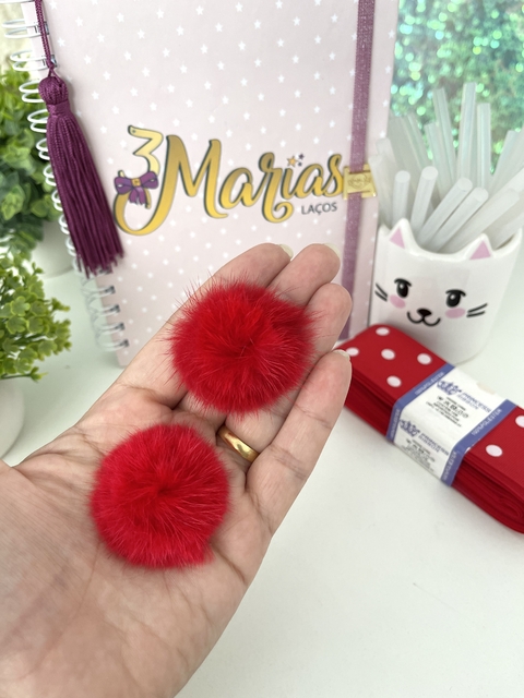Pompom pelinho achatado - 4,5cm - Vermelho