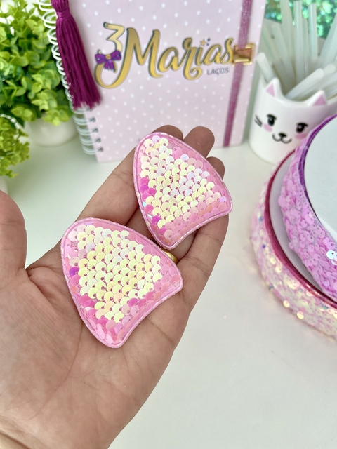 Orelhinha Gato Paetê - 6.5cm - Rosa