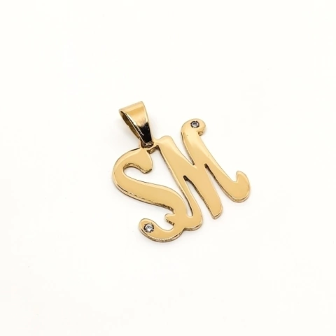 Colgante Oro 18k letras Iniciales con 2 cubics engarzados TF2