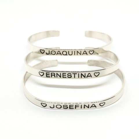 3 Pulseras de Plata 925 modelo pinza Grabadas de 5mm TF2
