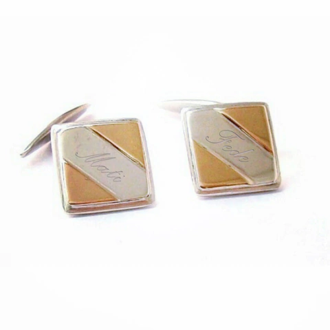 Par de Gemelos de plata con apliques de oro 18