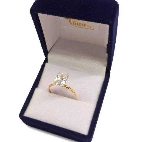 Anillo Oro 18k Cintillo Solitario Piedra Oval Blanca TF2 - comprar online