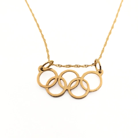Conjunto Oro 18k Colgante aros de juegos olímpicos y cadena