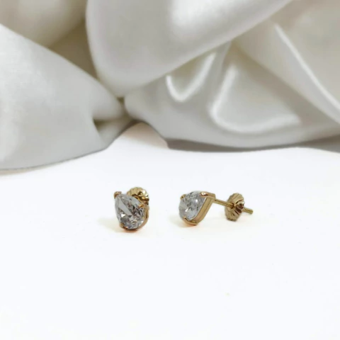 Aros Oro 18k Gota Cubic Grifa A Rosca Niña Mujer - comprar online