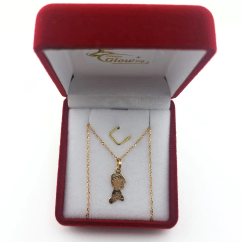Conjunto cadena y dije nene o nena corriendo 15mm de oro 18k