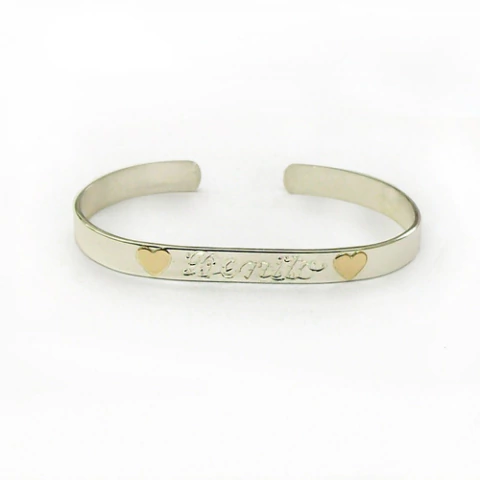 Pulseras Plata 925 Esclava 2 Corazones Oro 18 Y Grabado