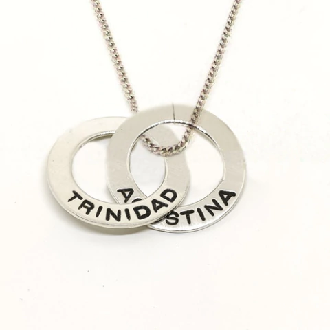 Conjunto Plata 925 cadena y 2 Dijes Argollas Rusas Grabadas TF2