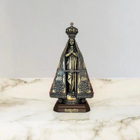 Imagem Nossa Senhora Aparecida em metal Ouro Velho | 25cm