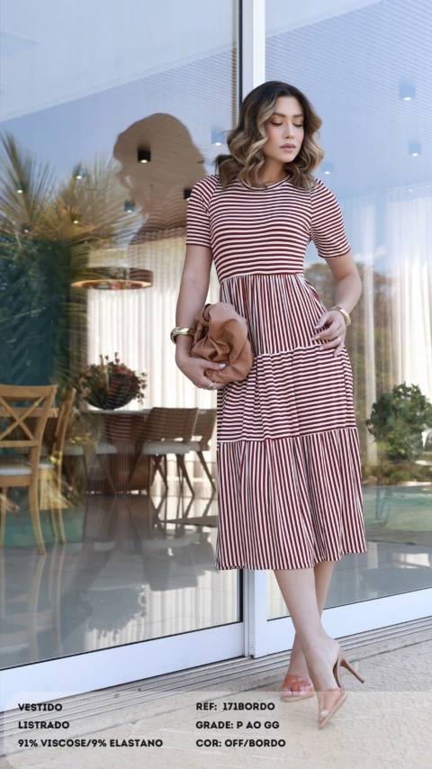 Vestido Listrado Off / Bordô - comprar online